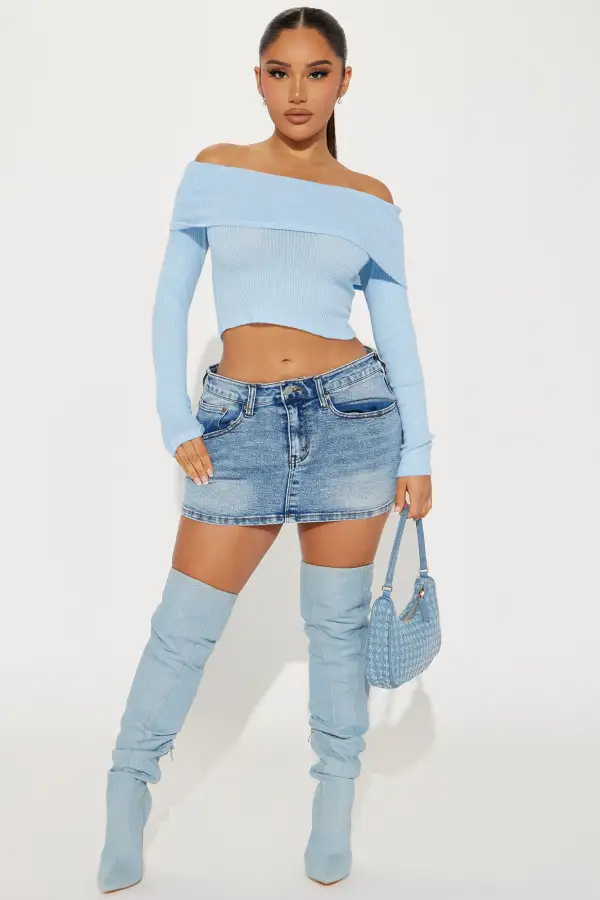 Heather Off Shoulder Top - Blue