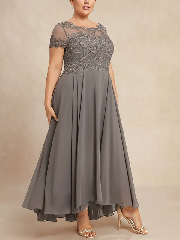 Round Neck Lace Short Sleeve Midi Dress