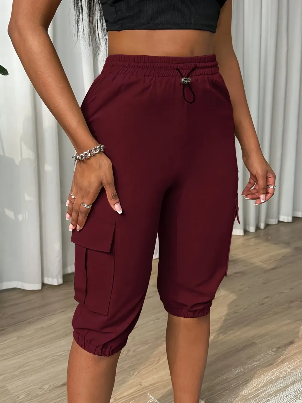 🔥Low Stock Alert!Pocket Design Cuffed Drawstring Pants