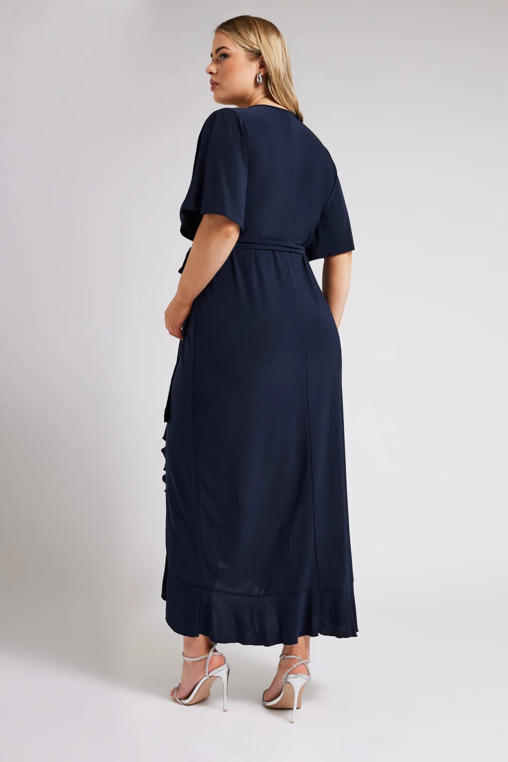 YOURS LONDON Curve Navy Blue Ruffle Hem Wrap Dress