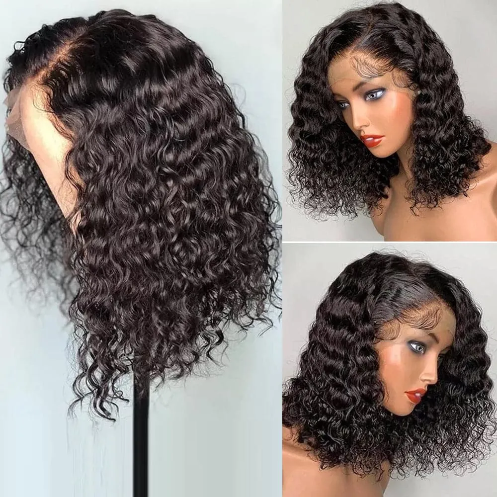 Sterly 13x6 Deep Wave Bob Wig Transparent Lace Front Bob Human Hair Wig 180% Density