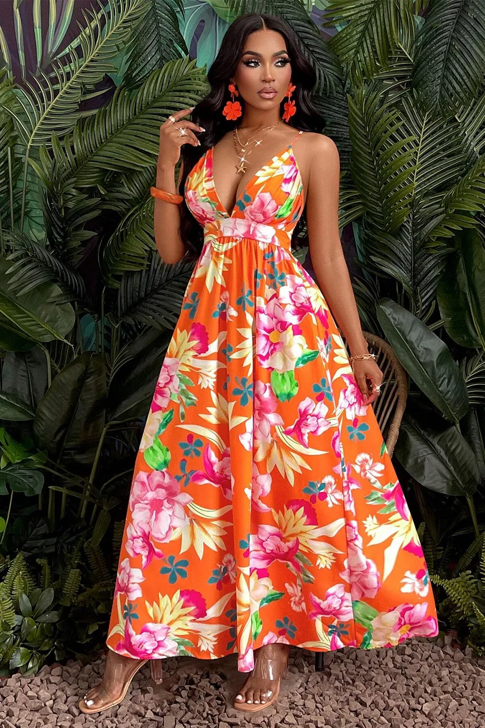 Sexy Deep V-neck Floral Dress