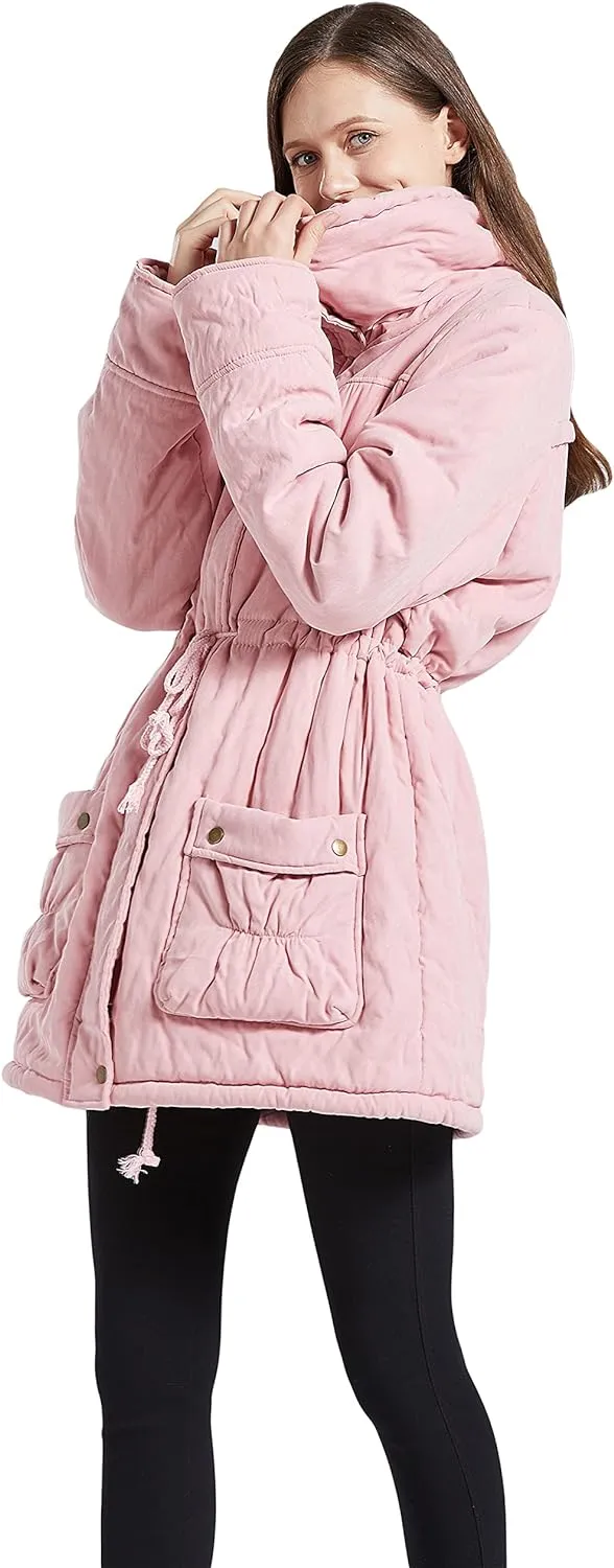 Women's Winter Mid Length Thick Warm Faux Lamb Wool Lined Jacket Coat