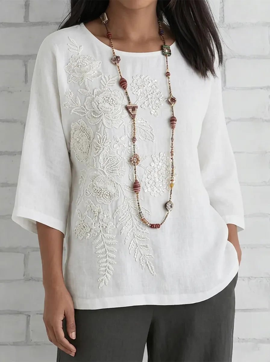 Women's Nashville Floral Embroidery Printed Top