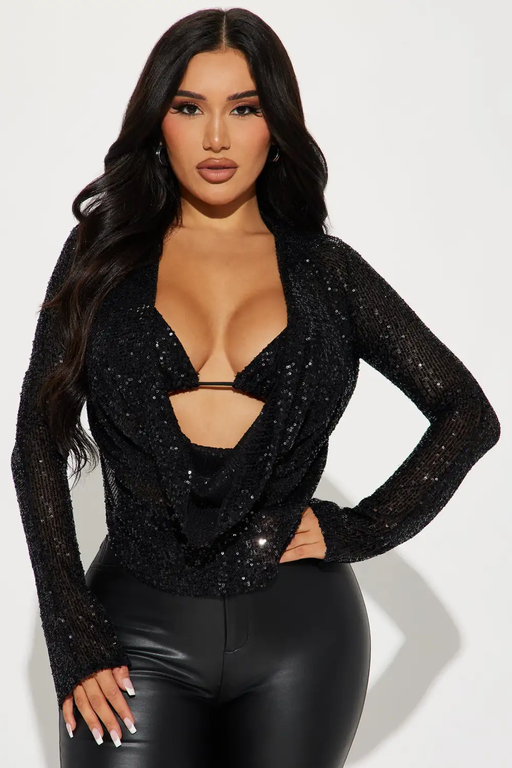 Diamond Heart Sequin Top - Black