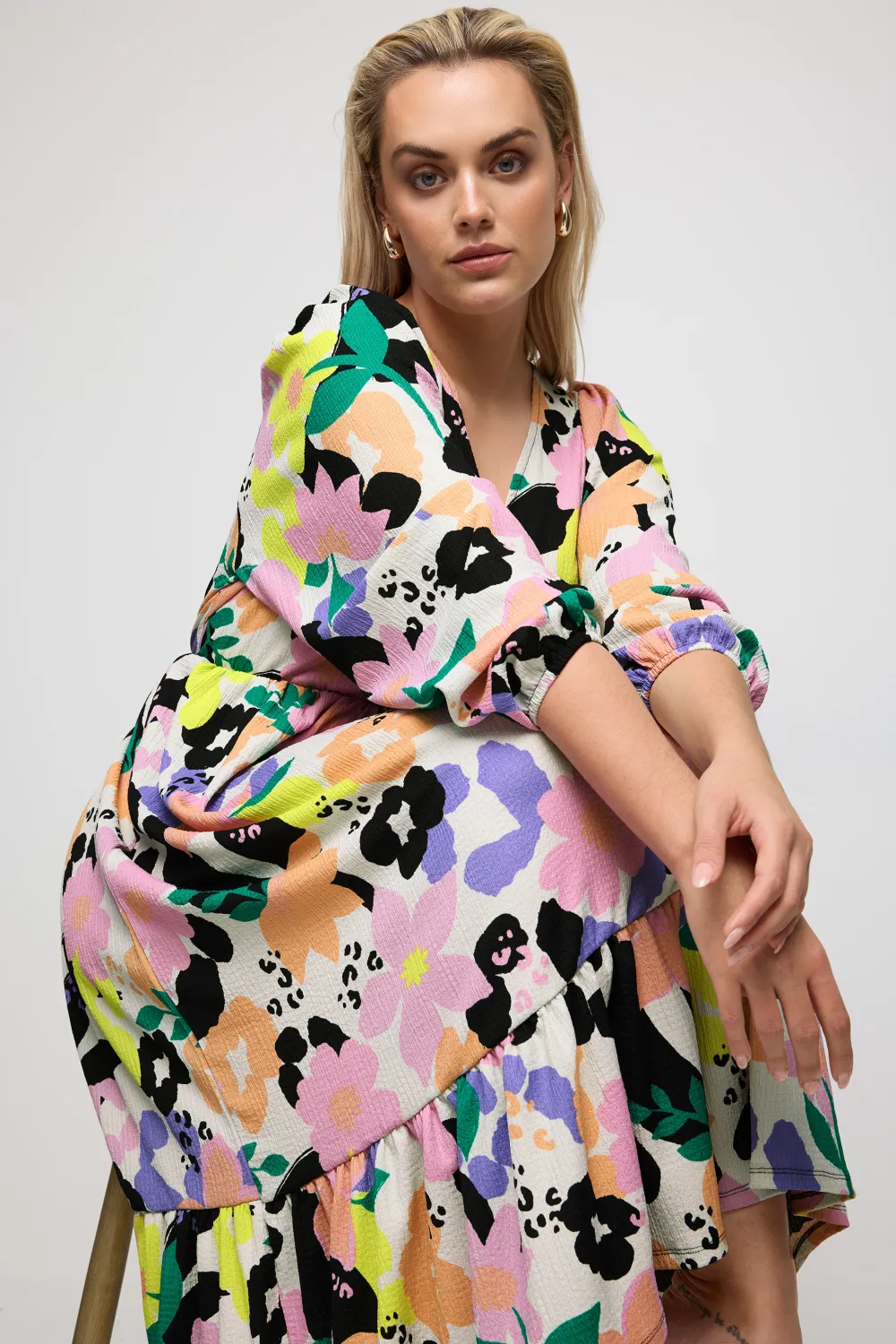 YOURS Curve White Floral & Leopard Print Textured Wrap Dress