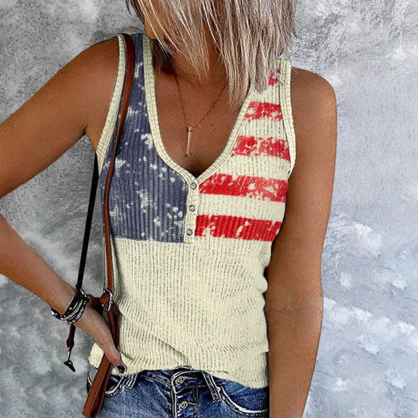Women's Vintage Independence Day Flag Print Tank Top