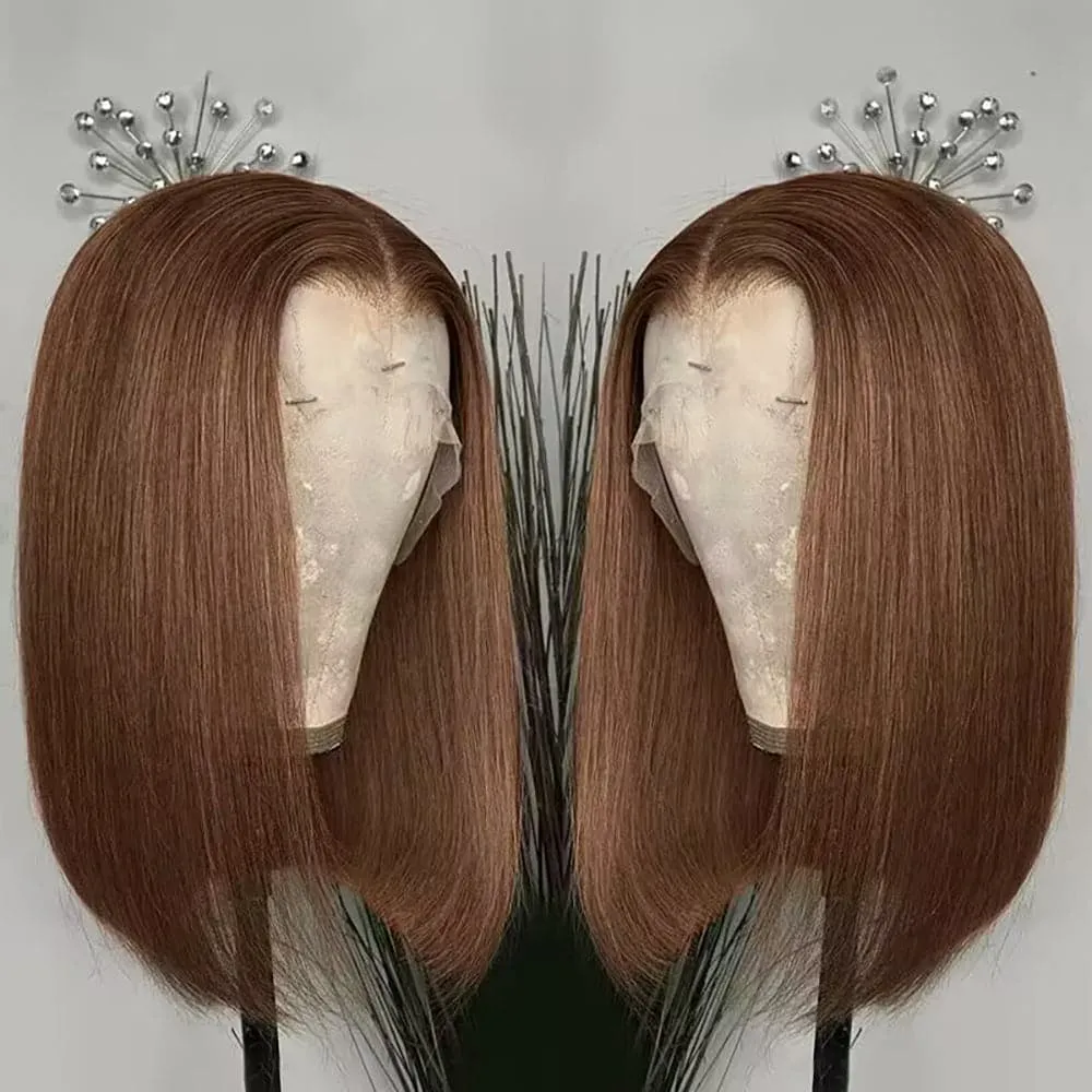 Sterly #4 Chocolate Brown Frontal Wigs Human Hair 13×6 Straight Short Bob Wigs For Women