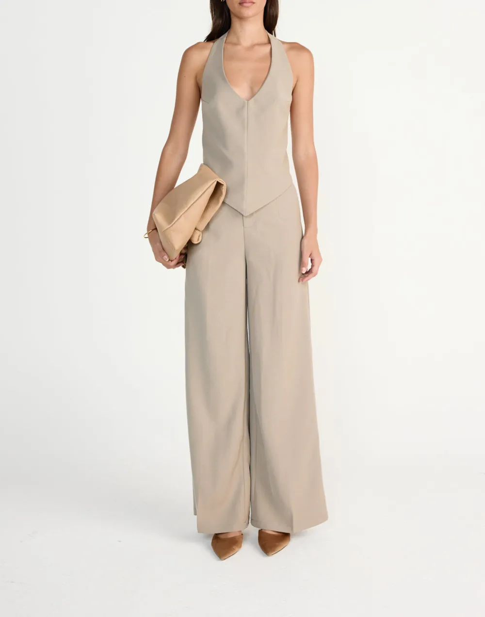 Floor-Length Draped Wide-Leg Trousers