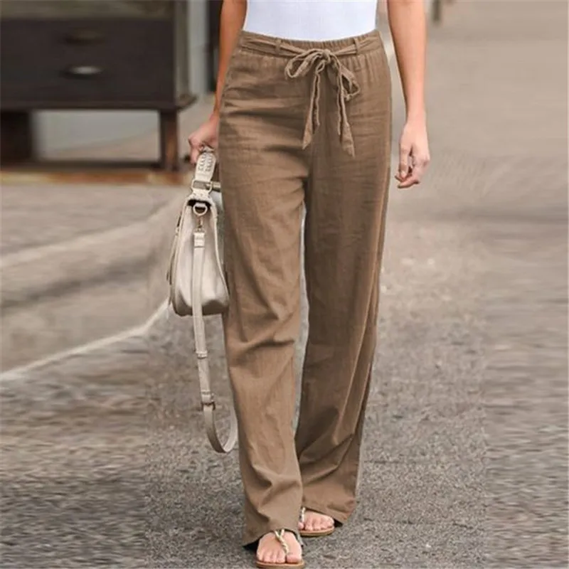 Solid Color Cotton Linen Casual Loose Pants