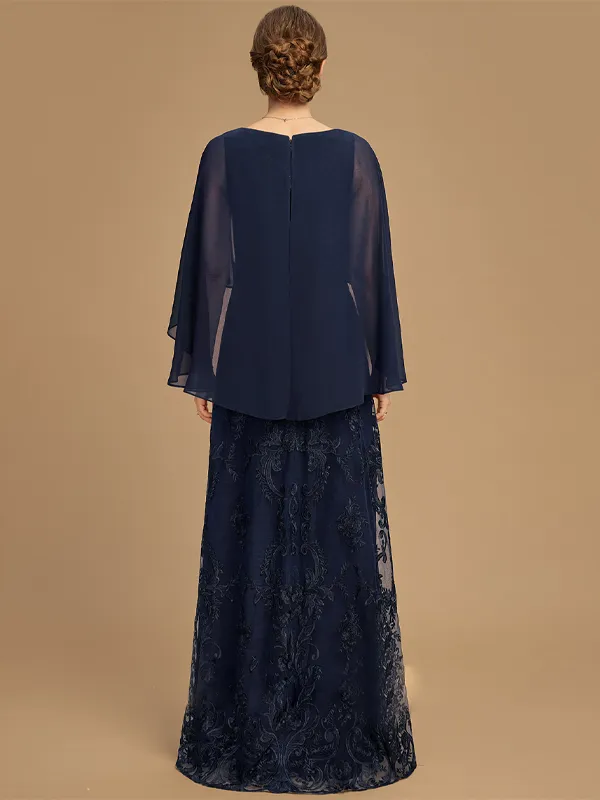 V-neck Lace Solid Color Mesh Gown Maxi Dress