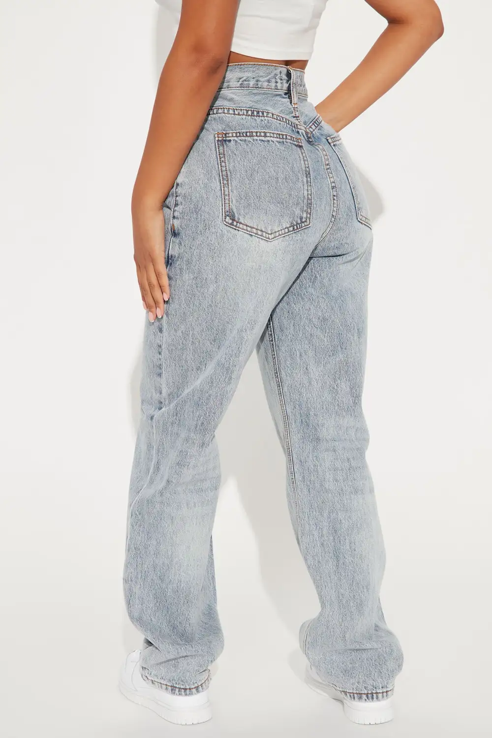 Petite Crossover Straight Leg Jeans - Light Blue Wash