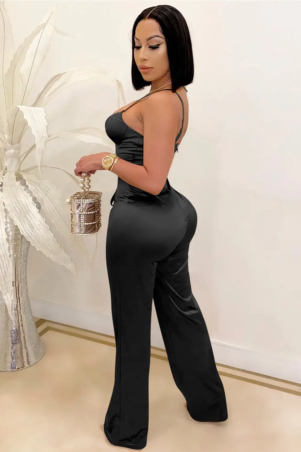 V Neck Sleeveless Tie Jumpsuit