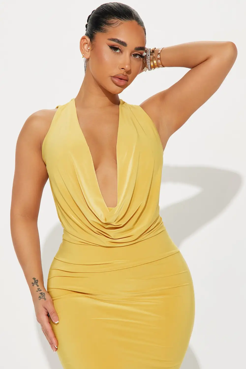 Charlotte Cowl Neck Maxi Dress - Mustard