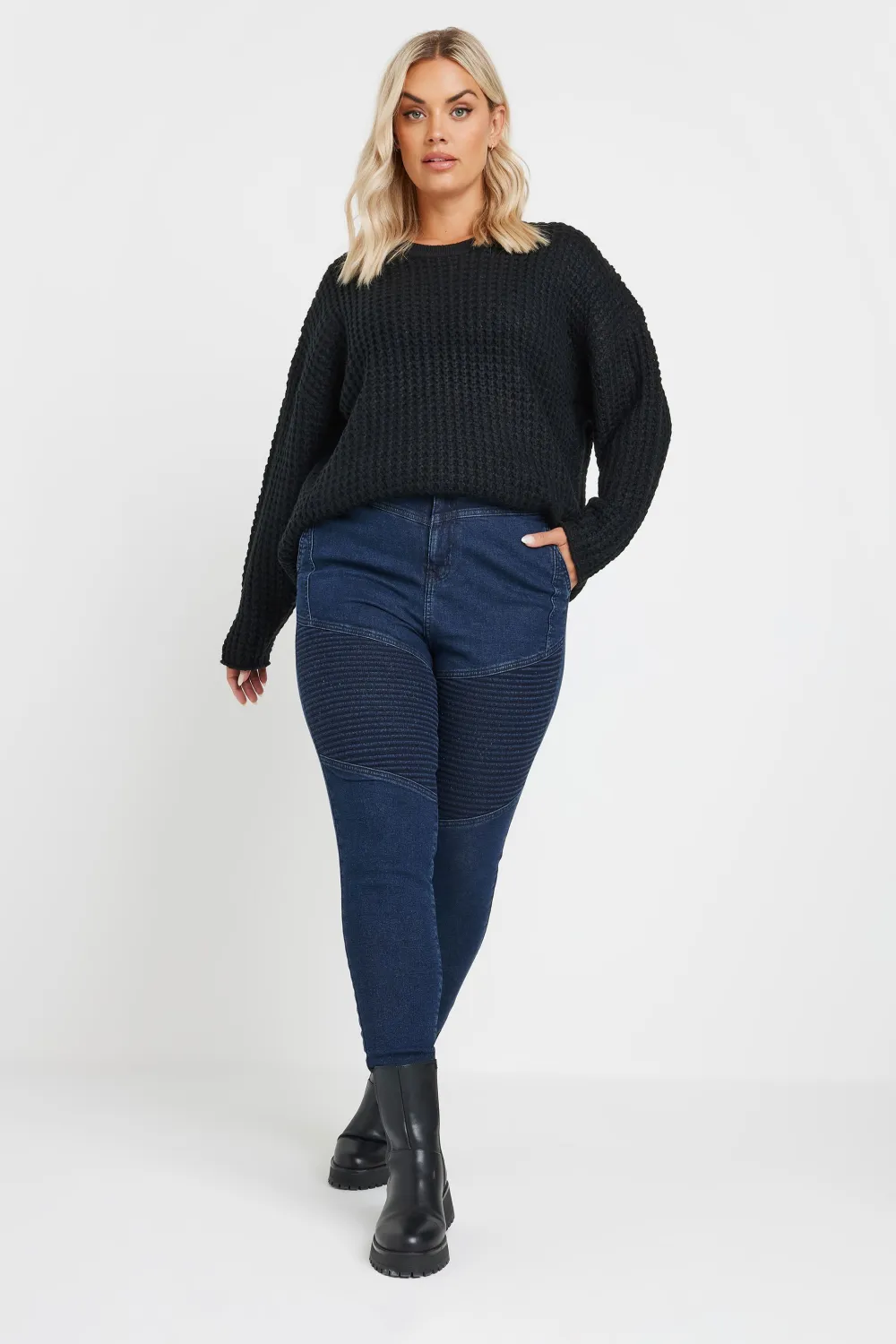 YOURS Curve Indigo Blue Skinny AVA Biker Jeans