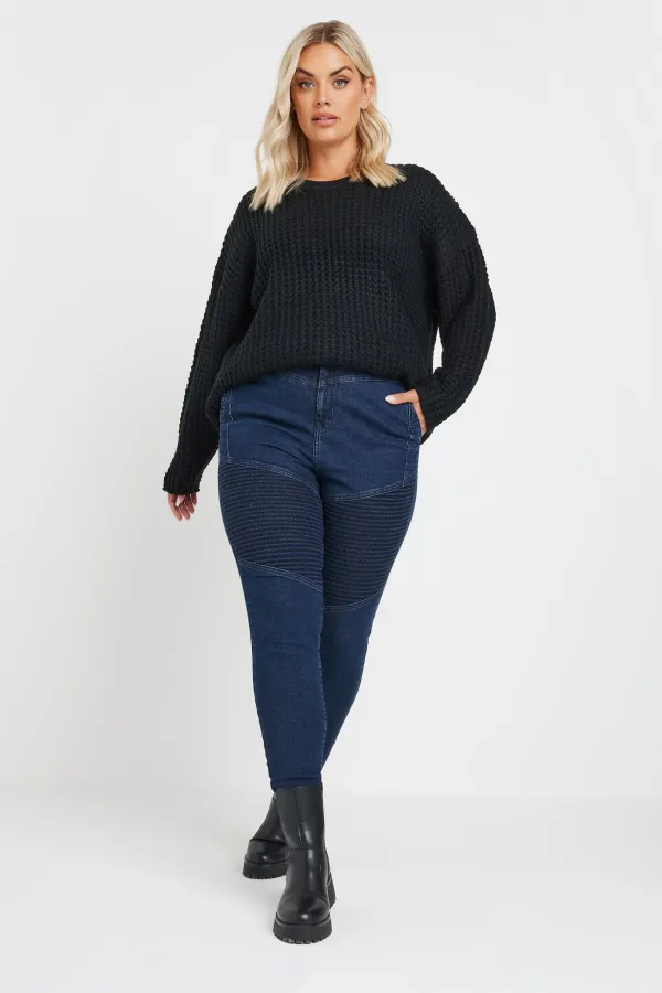 YOURS Curve Black Skinny AVA Biker Jeans