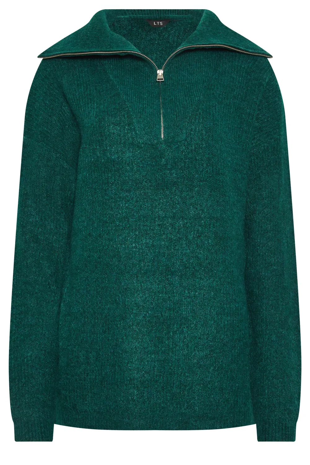LTS Tall Dark Green Marl Zip Funnel Neck Jumper