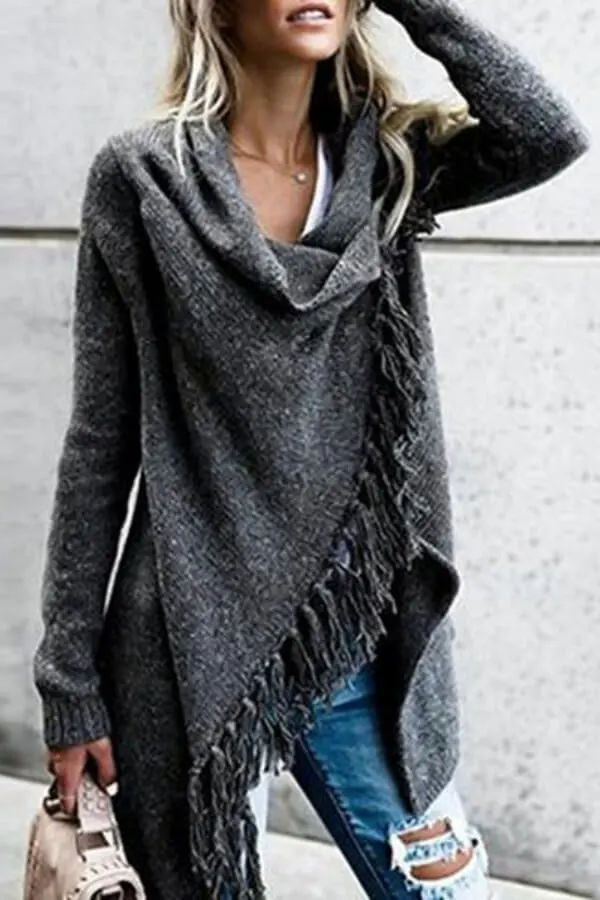 Casual Fringed Slim Sweater Coat