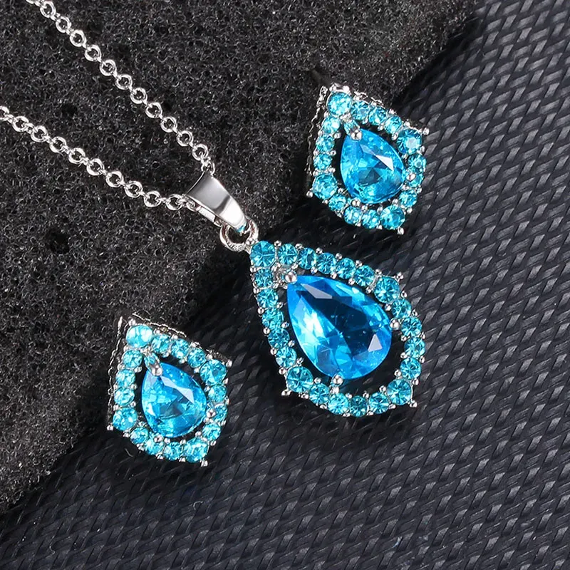 Waterdrop Set Shiny Zircon Necklace Earring Set