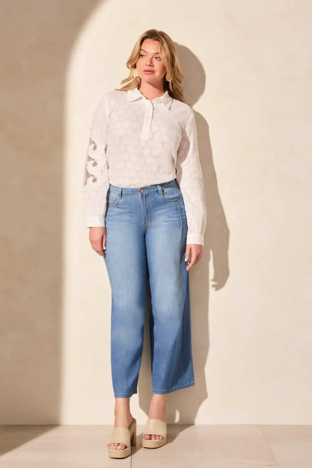 Audrey Light Denim Pleated Wide Leg Jeans-Coastline