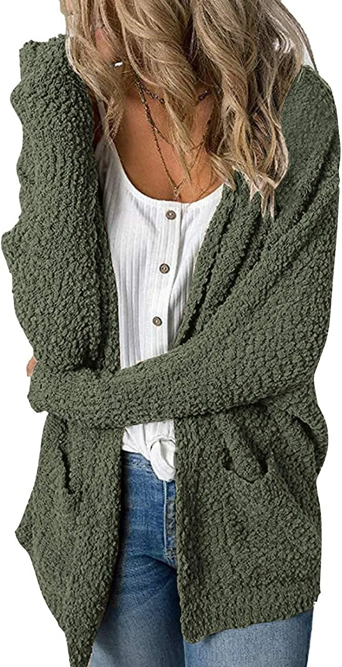 Women's Long Sleeve Soft Chunky Knit Sweater Open Front Cardigans Outwear Coat