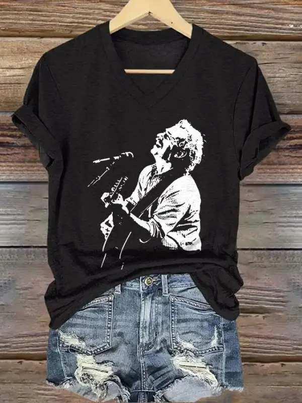 V-Neck Retro Wrinkles Only Go Where Smiles Have Been Print T-Shirt