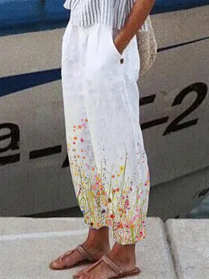 Women's Printed Retro Wide Leg Casual Pants