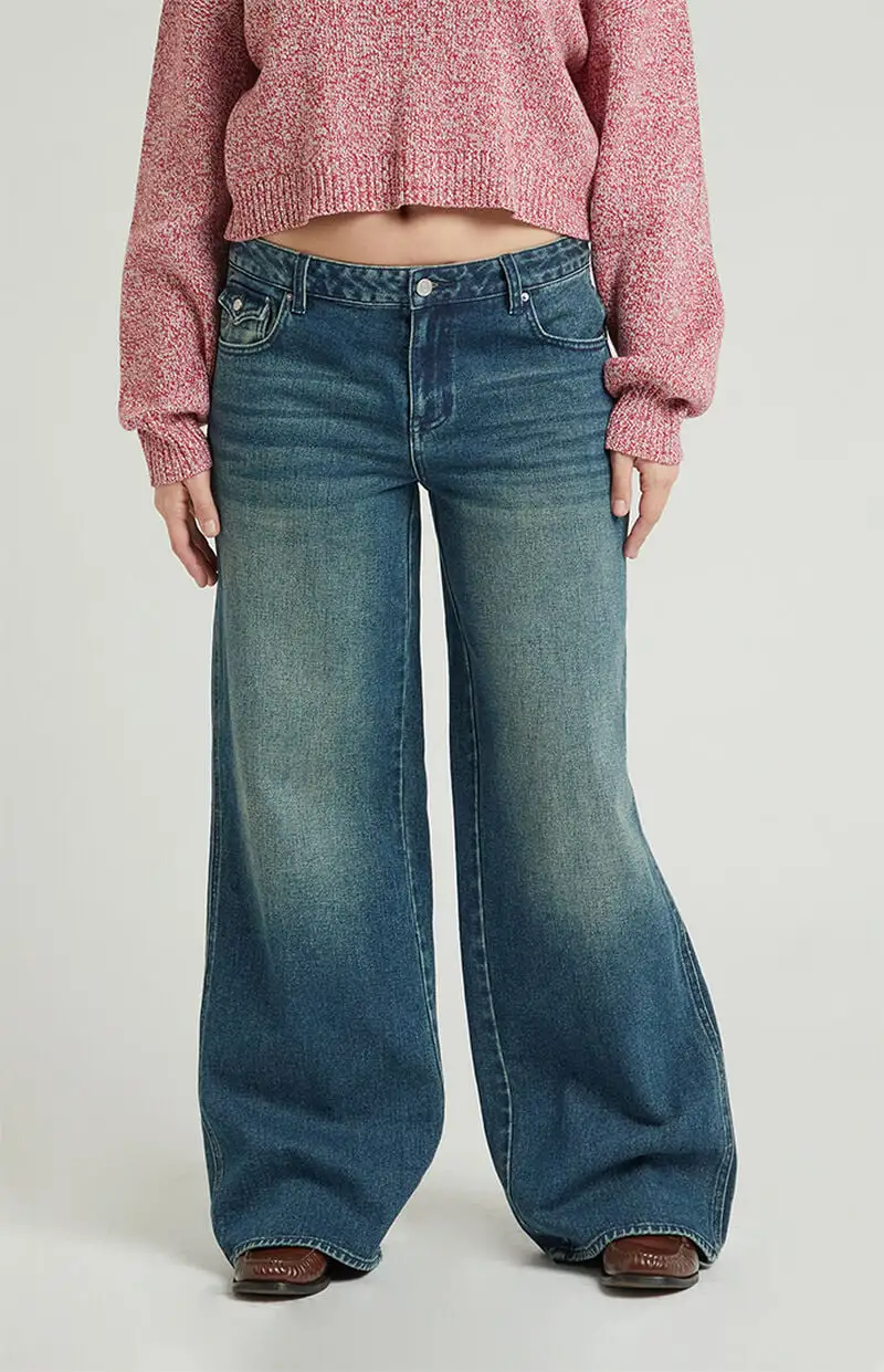 PacSun Casey Button Pocket Low Rise Baggy Jeans Dark Indigo