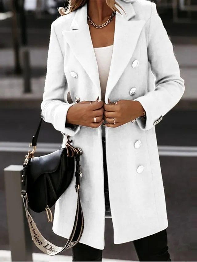 Women's Coat Outdoor Street Daily Fall Winter Long Coat Regular Fit Warm Breathable Streetwear Elegant Jacket Long Sleeve Solid Color Pocket White Black Gray