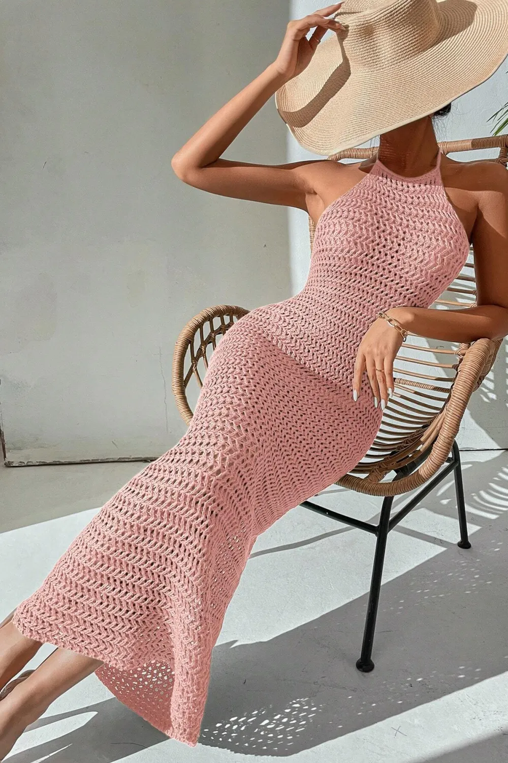 Crochet Backless Halter Neck Bodycon Dress