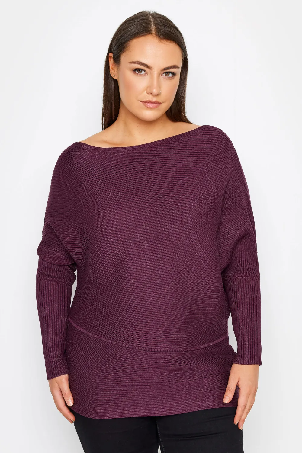 Evans Purple Ribbed Knit One Shoulder Jumper