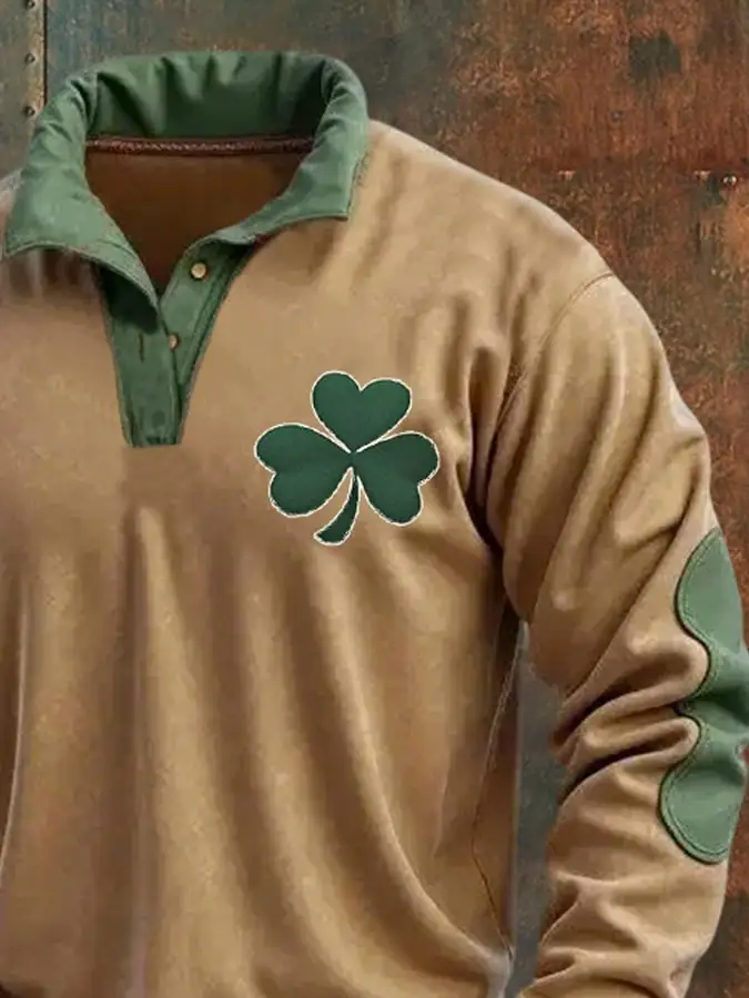 Men's St. Patrick's Day Shamrock Print Casual Buttons Pullover