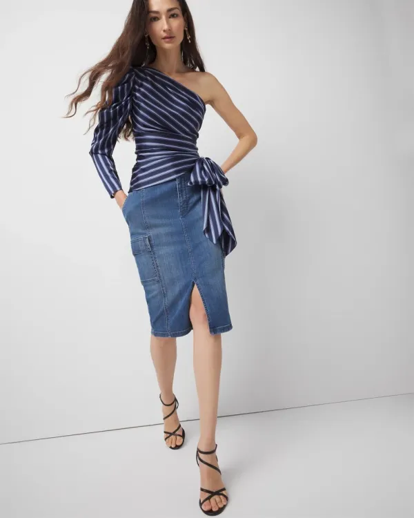 Petite One-Shoulder Satin Blouse