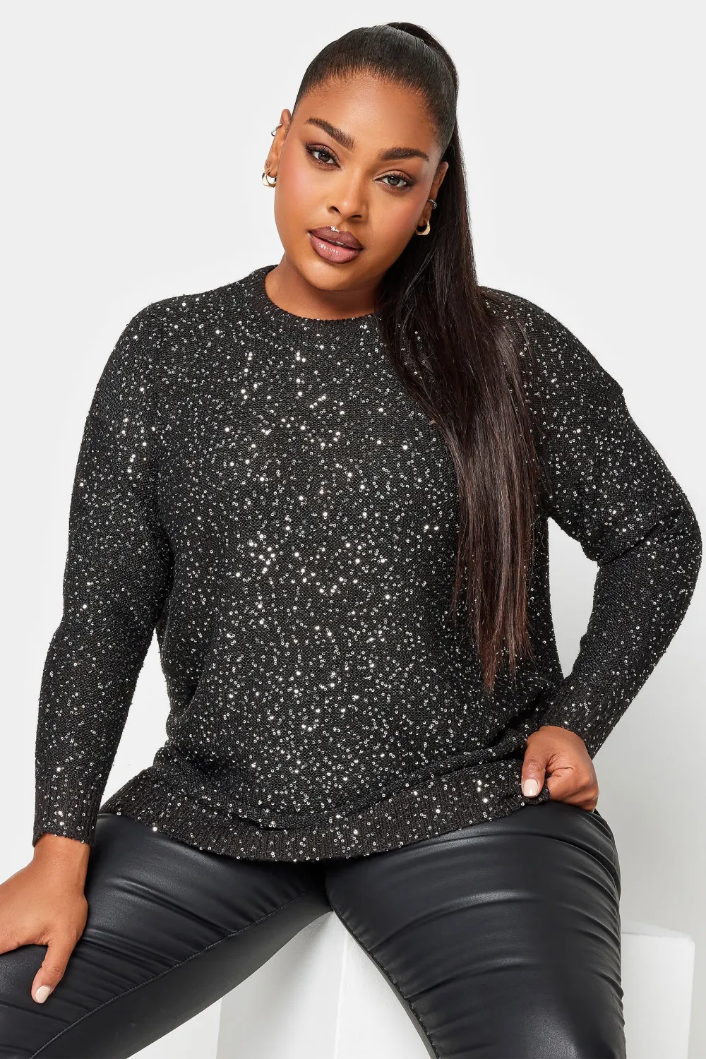 YOURS Curve Silver Sequin Embellished Jumper