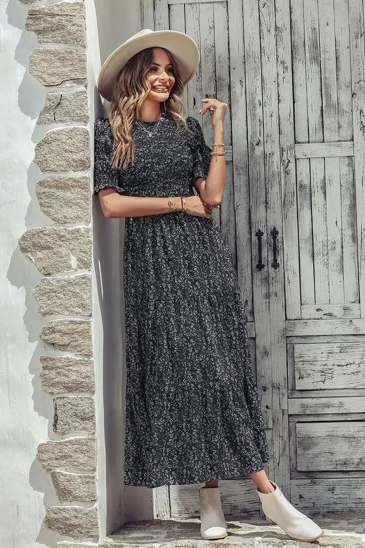 Summer Ruffle Bohemian Tiered Smocked Maxi Dress
