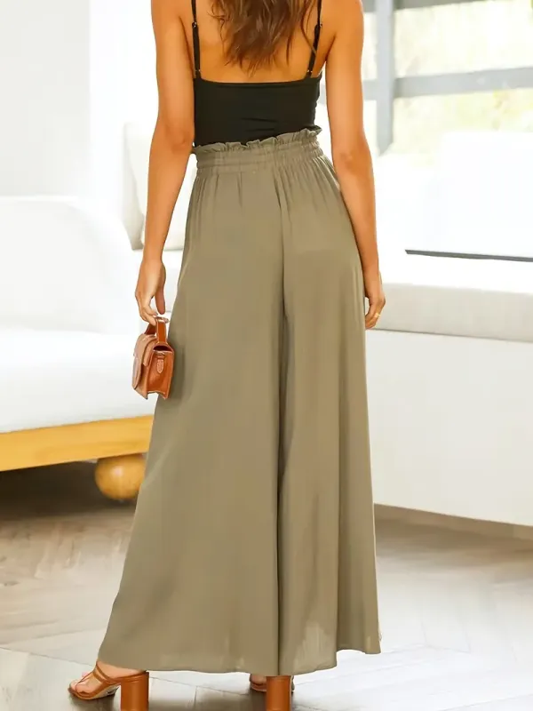 Women's Wide Leg Palazzo Pants, Flowy Ruffle Solid Pants - Comfortable, Breathable Fabric - For Casual & Formal Occasions - Perfect Gift for Women