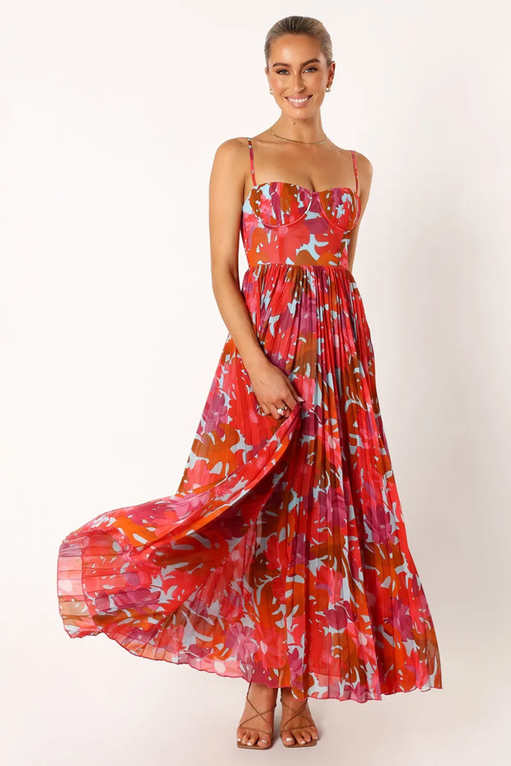 ACHANTI PLEATED MAXI DRESS - PINK AZALEA