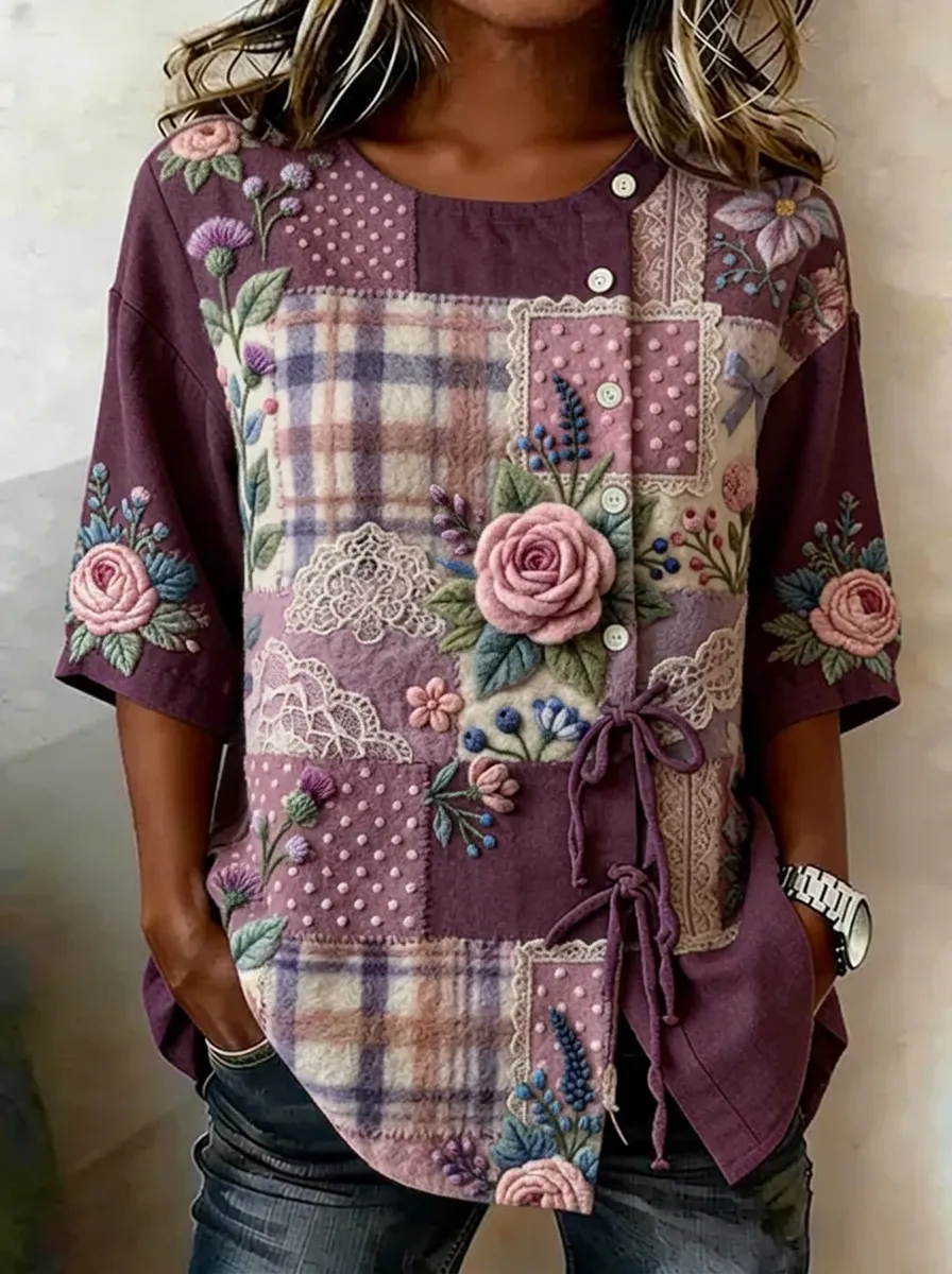 Women's Nashville Floral Patchwork Embroidered Printed Top