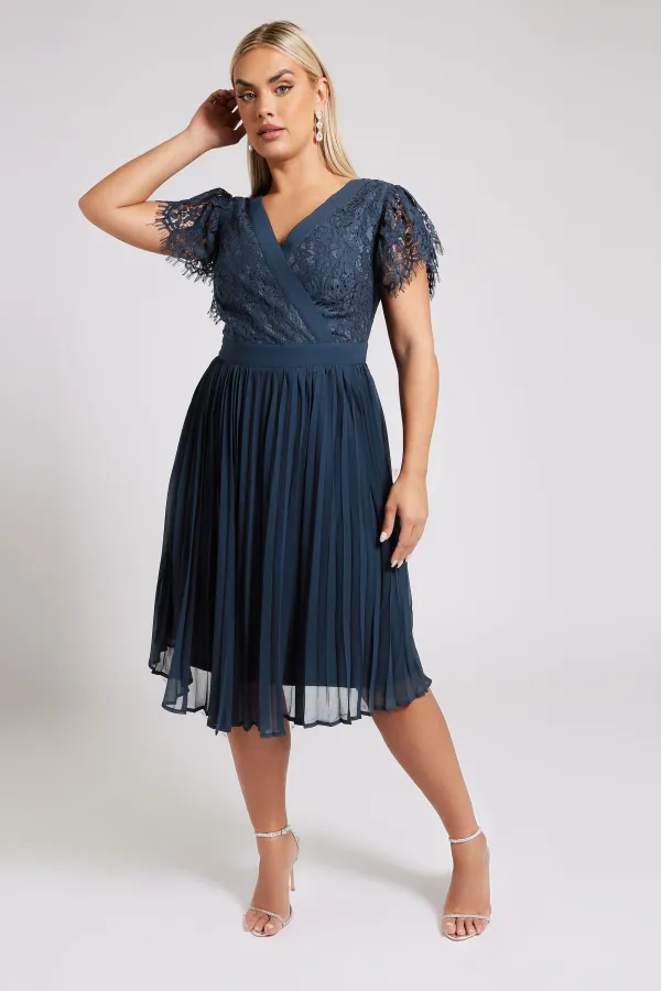 YOURS LONDON Curve Emerald Green Lace Wrap Midi Dress