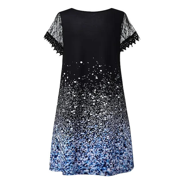 Women's Casual Dress Shift Dress Midi Dress Red Blue Purple Short Sleeve Color Gradient Lace Summer Spring Scalloped Neck Fashion Vacation Summer Dress Spring Dress 2023 S M L XL XXL 3XL 4XL 5XL