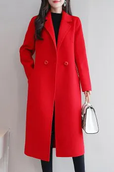 Double Face Faux Woolen Two Buttons Lapel Coat
