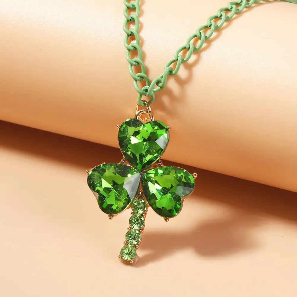 St. Patrick's Day Four-Leaf Clover Dangle Necklace