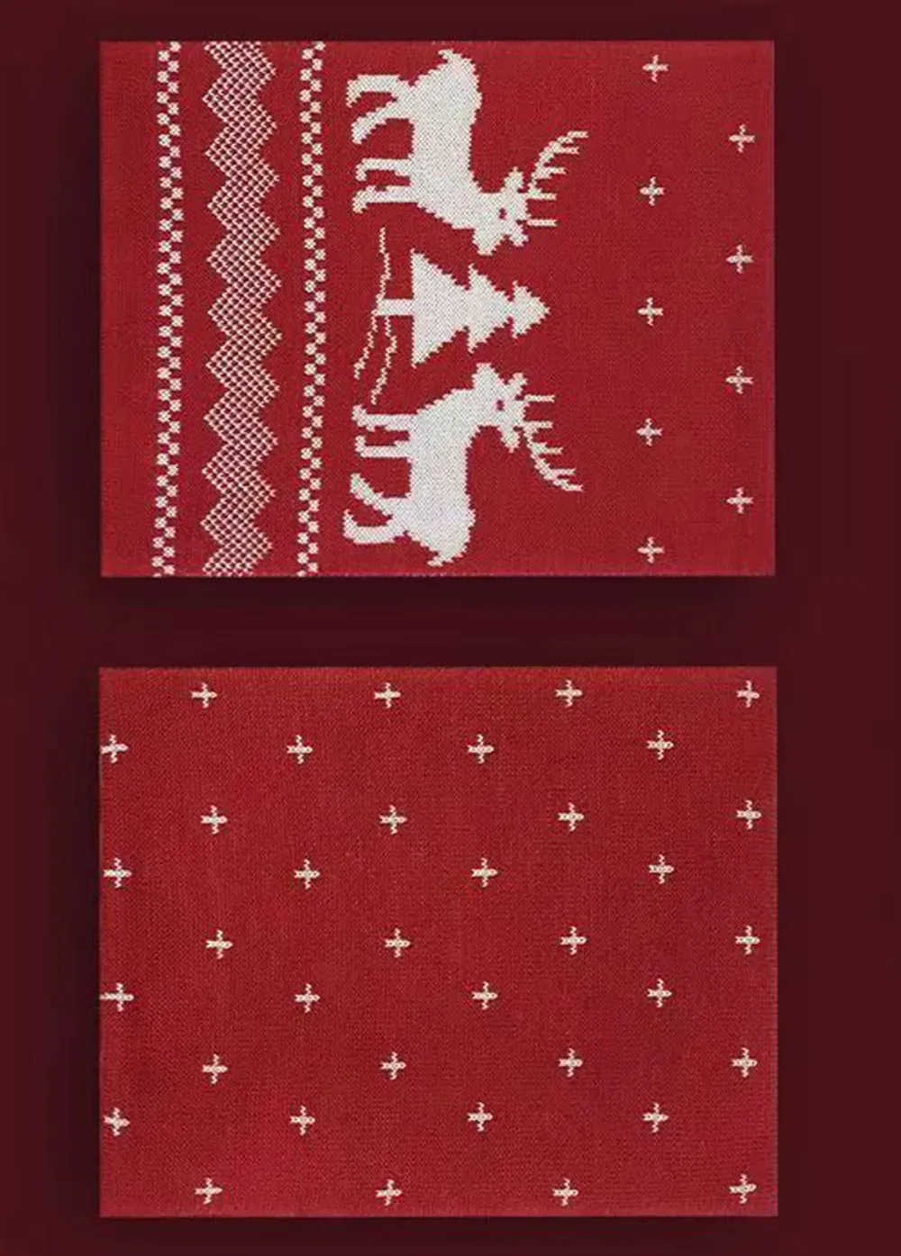 Christmas Wine Red Geometric Elk Print Scarf