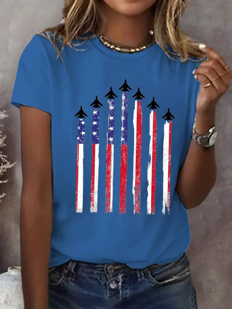 Women's Red White Blue Print T-shirt