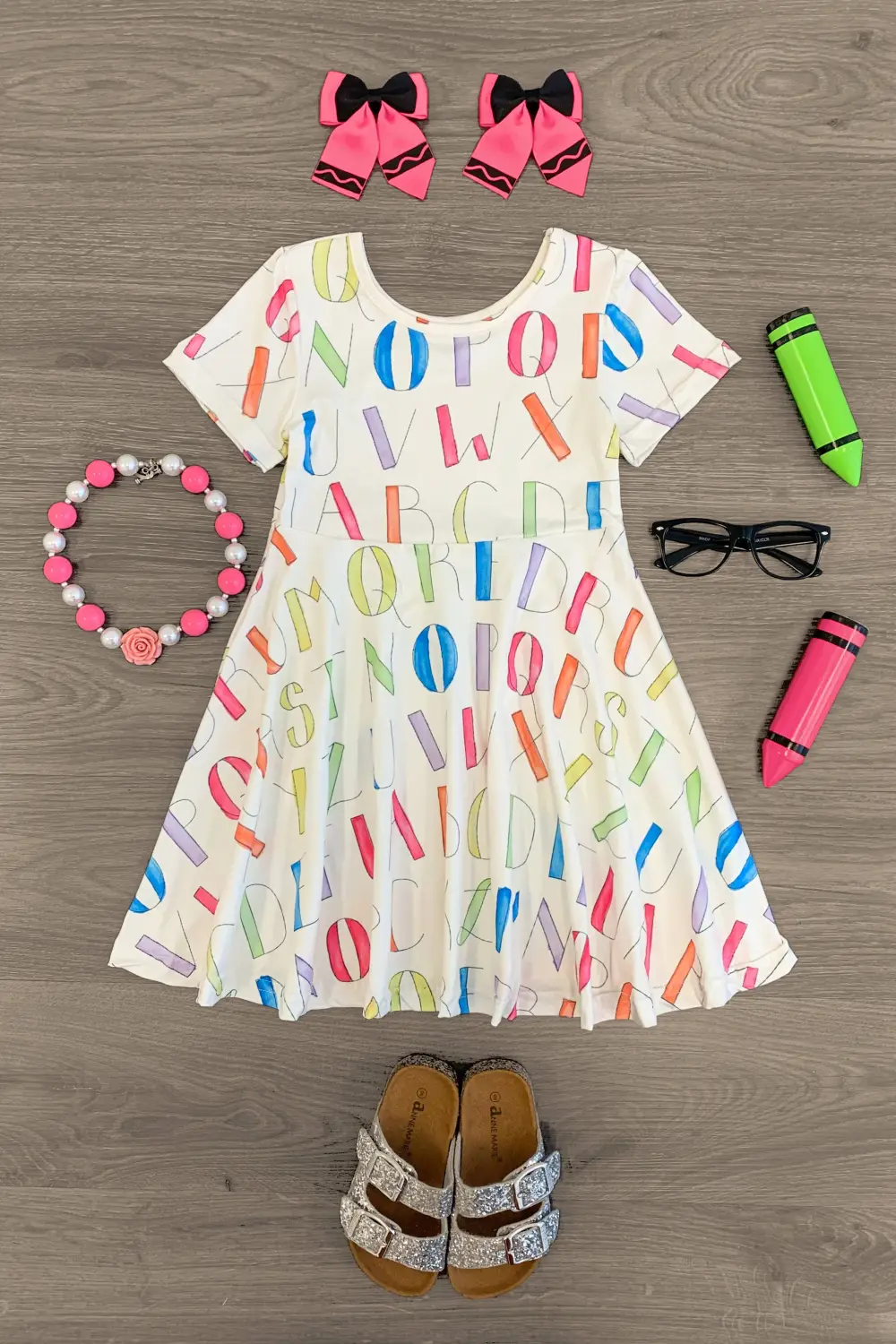White & Pastel Alphabet Dress