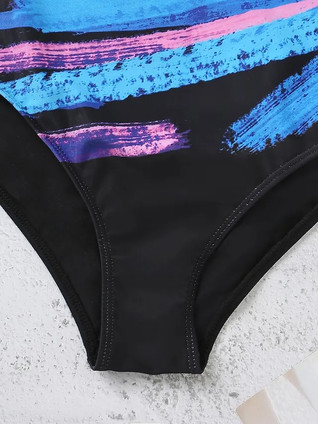 Women's Swimwear One Piece Monokini Bathing Suits Normal Swimsuit Tummy Control Hole Stripe Pink Royal Blue Blue Sky Blue Gray Scoop Neck Bathing Suits Sports Vacation Fashion