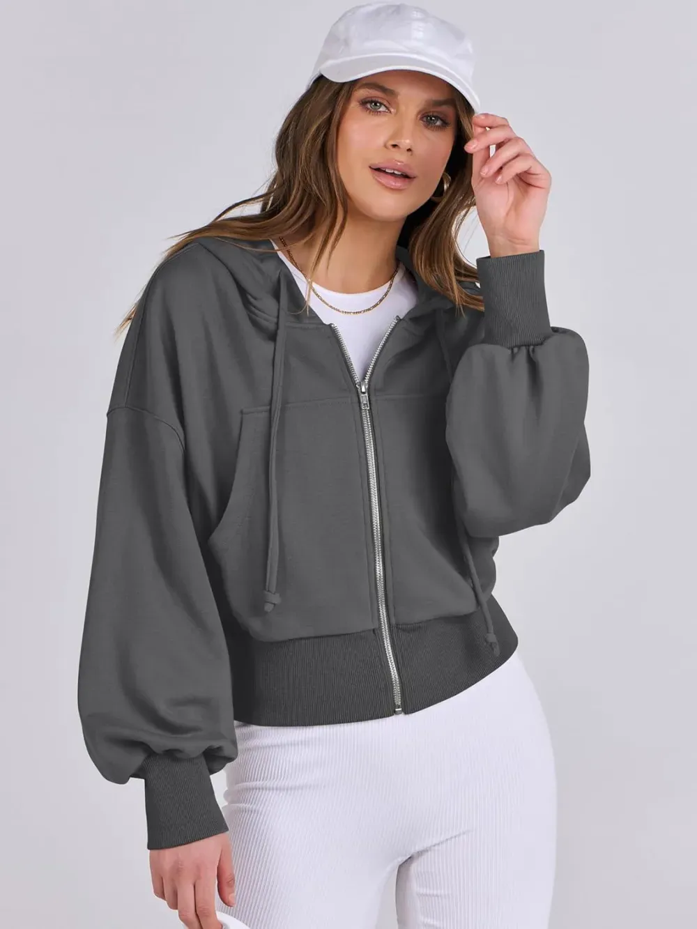 Women's Zip Up Hoodies Cropped Sweatshirts Full Zip Jackets Casual Fashion Fall Outfits Winter Clothes