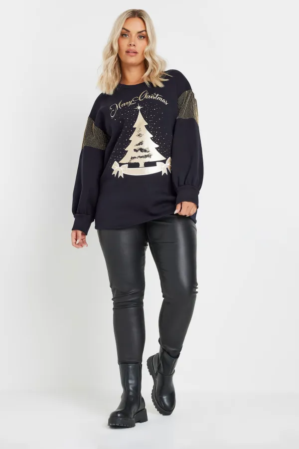 YOURS Curve Grey 'Merry Christmas' Diamante Embellished Sweatshirt