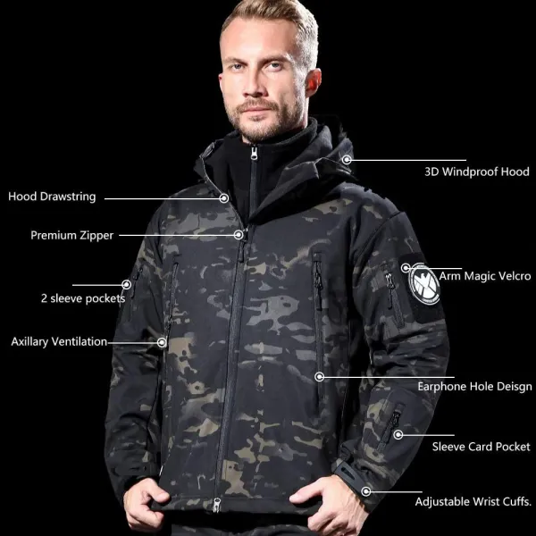 Men's Outdoor Waterproof Soft Shell Hooded Military Tactical Jacket