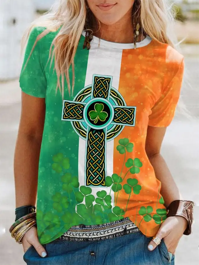 St. Patrick'S Day Shamrocks Irish Celtic Knot Cross Print T-Shirt